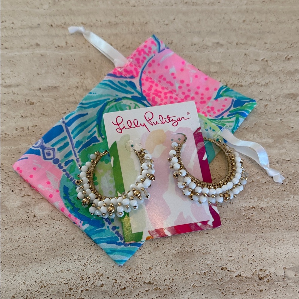 Lilly Pulitzer White and Gold Beaded Earrings